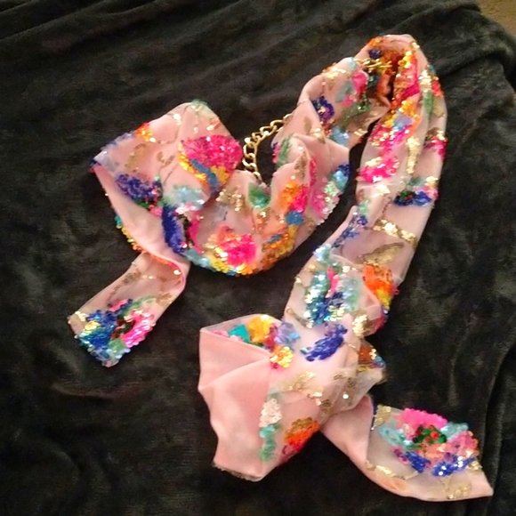 Colorful Sequin Wrap, Scarf top, Chain Halter. - Picture 3 of 8